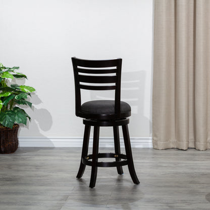 Counter Height Slat Back Swivel Stool, Espresso Finish, Charcoal Fabric Seat