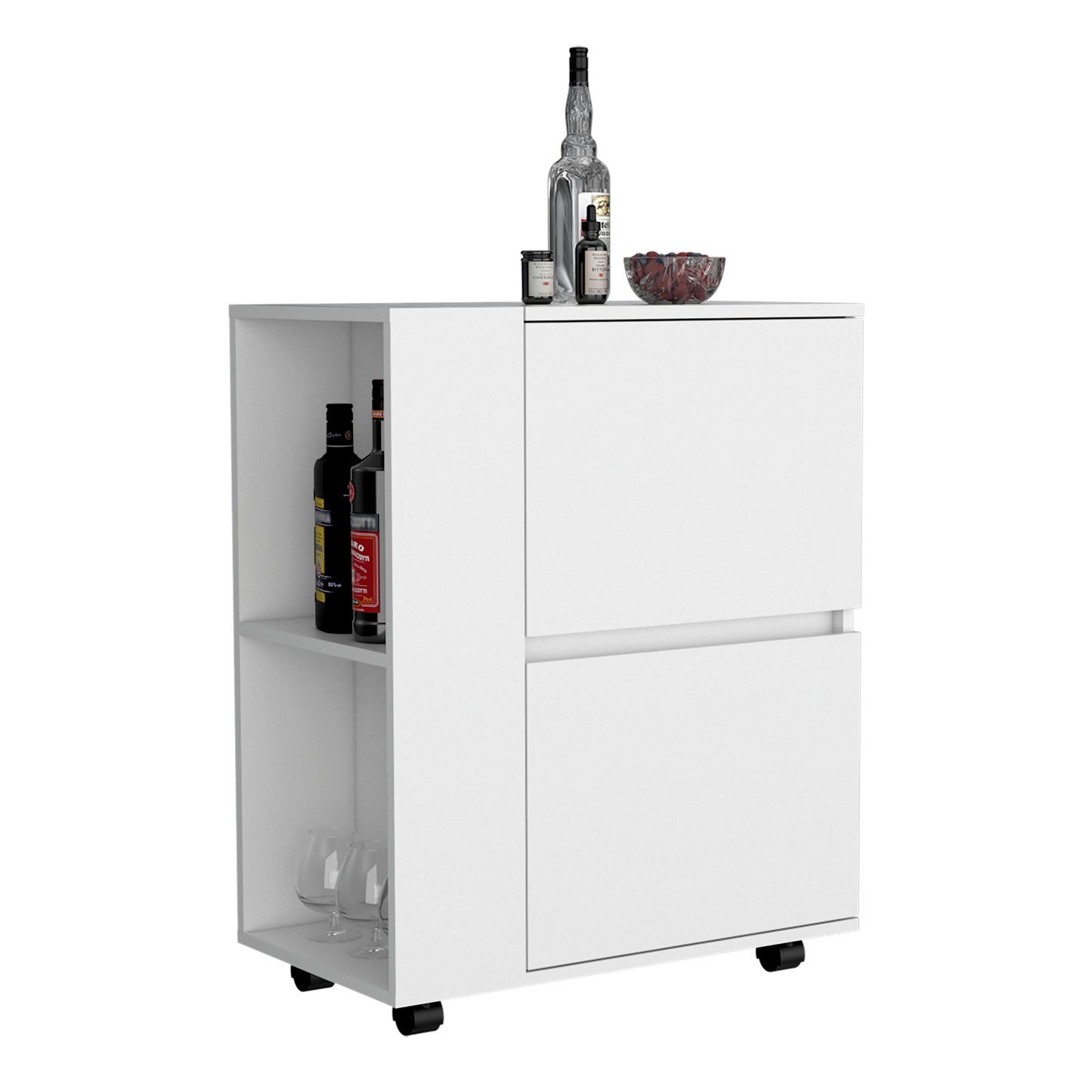 Tully Bar Cart Two Pull-Down Door Cabinets - White