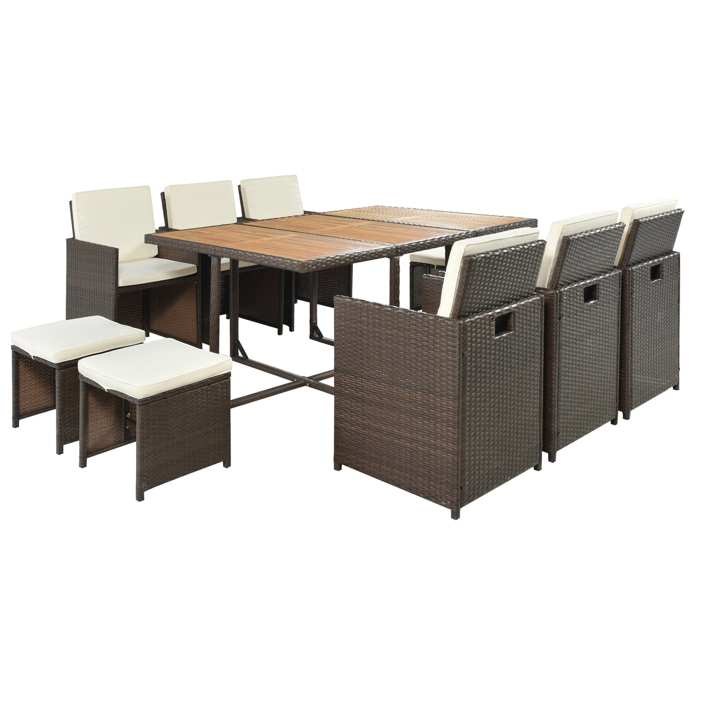 Larita 11 Pc  All-Weather PE Wicker Dining Table Set - Brown