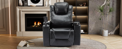 Otto PU Leather Power Recliner r with Surround Sound -Tray Table - Black