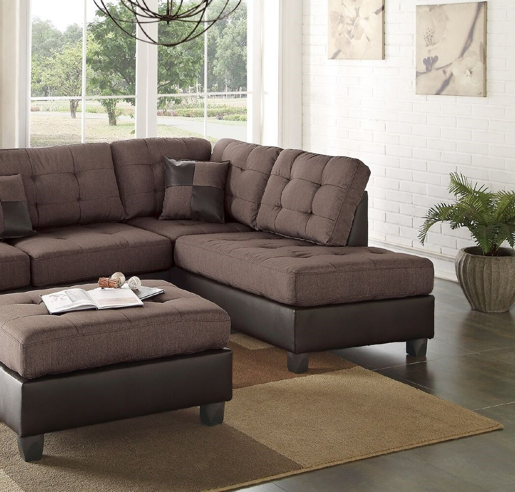 Lucia 3pc Sectional Polyfiber Cushion Sofa Set - Chocolate