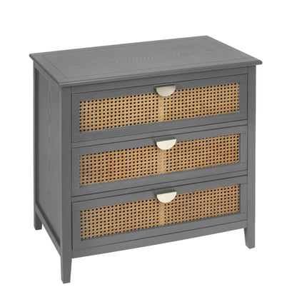 Valerie Natural Rattan 3 Drawer Cabinet - Gray