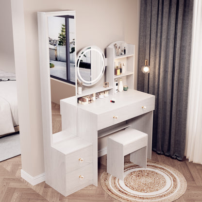 Kiara Makeup Vanity Desk Set - White Oak