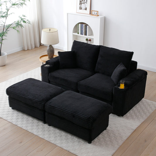 Brianna Loveseat with Ottomans - Black