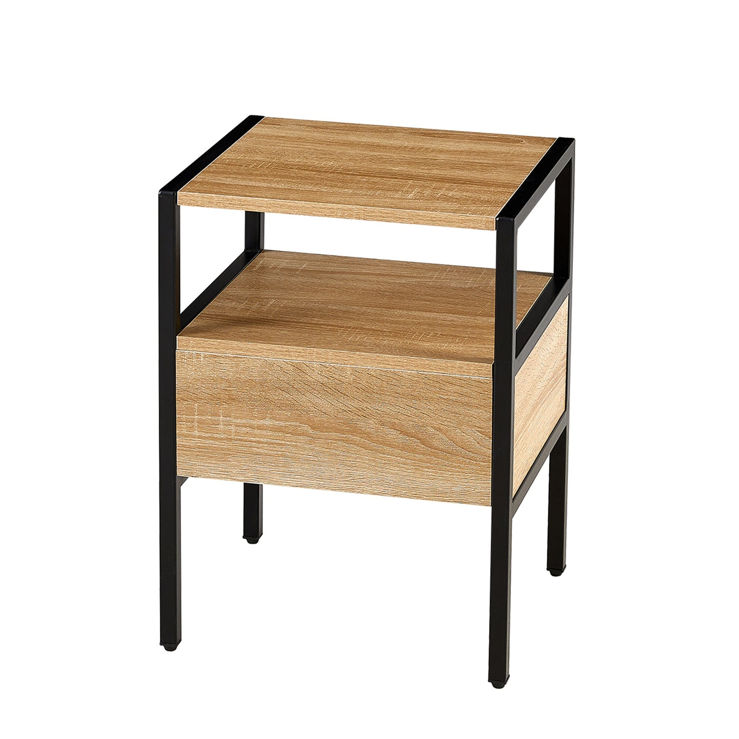 Rattan End table with  drawer Modern nightstand - Natural