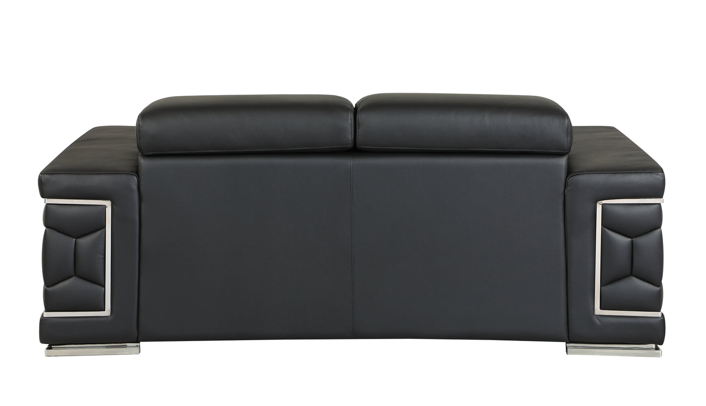 Denzel Top Grain Italian Leather Loveseat - Black