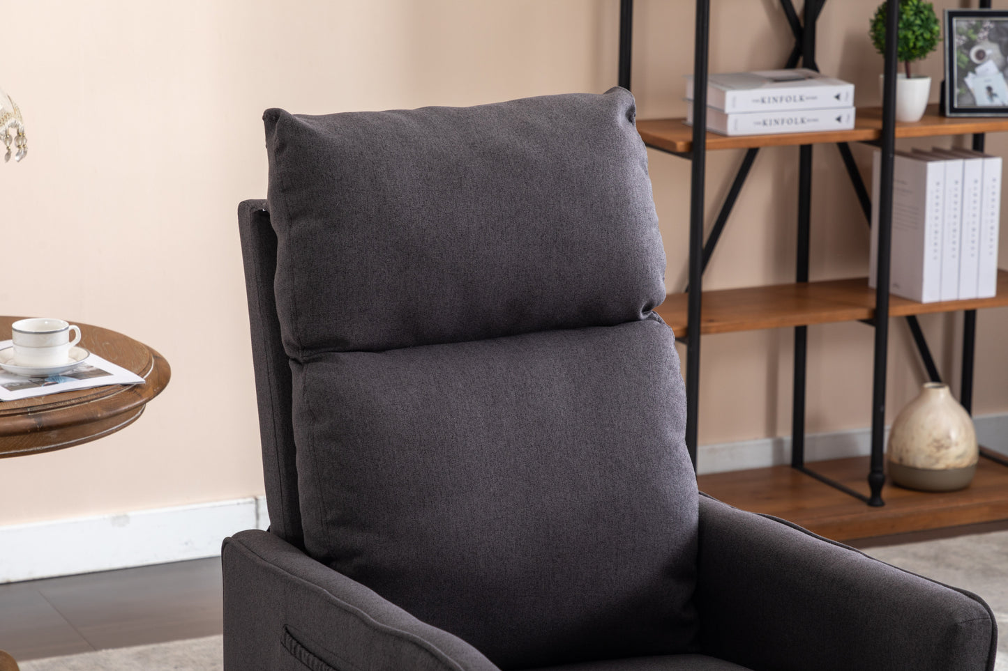 Cotton Linen Fabric Swivel Rocking Chair - Dark Gray