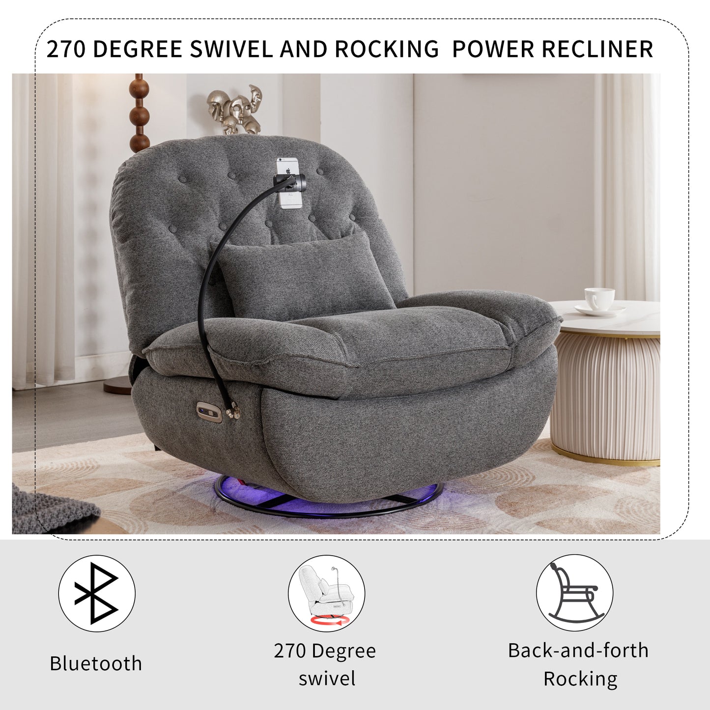 Roxie 270 Degree Swivel Power Recliner with Voice Control - Gray