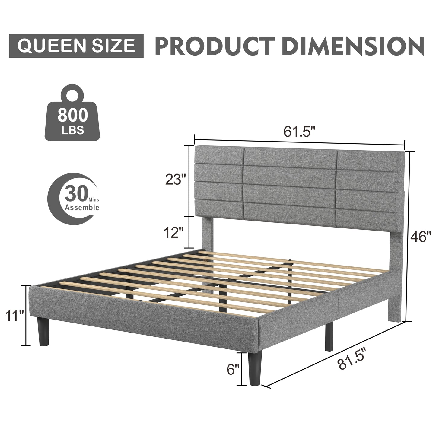 Gore Queen Size Platform Bed Frame - Light Gray