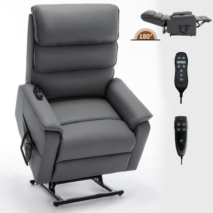 Hannah Power Lift Leather Recliner Chair with Heat Massage - Gray