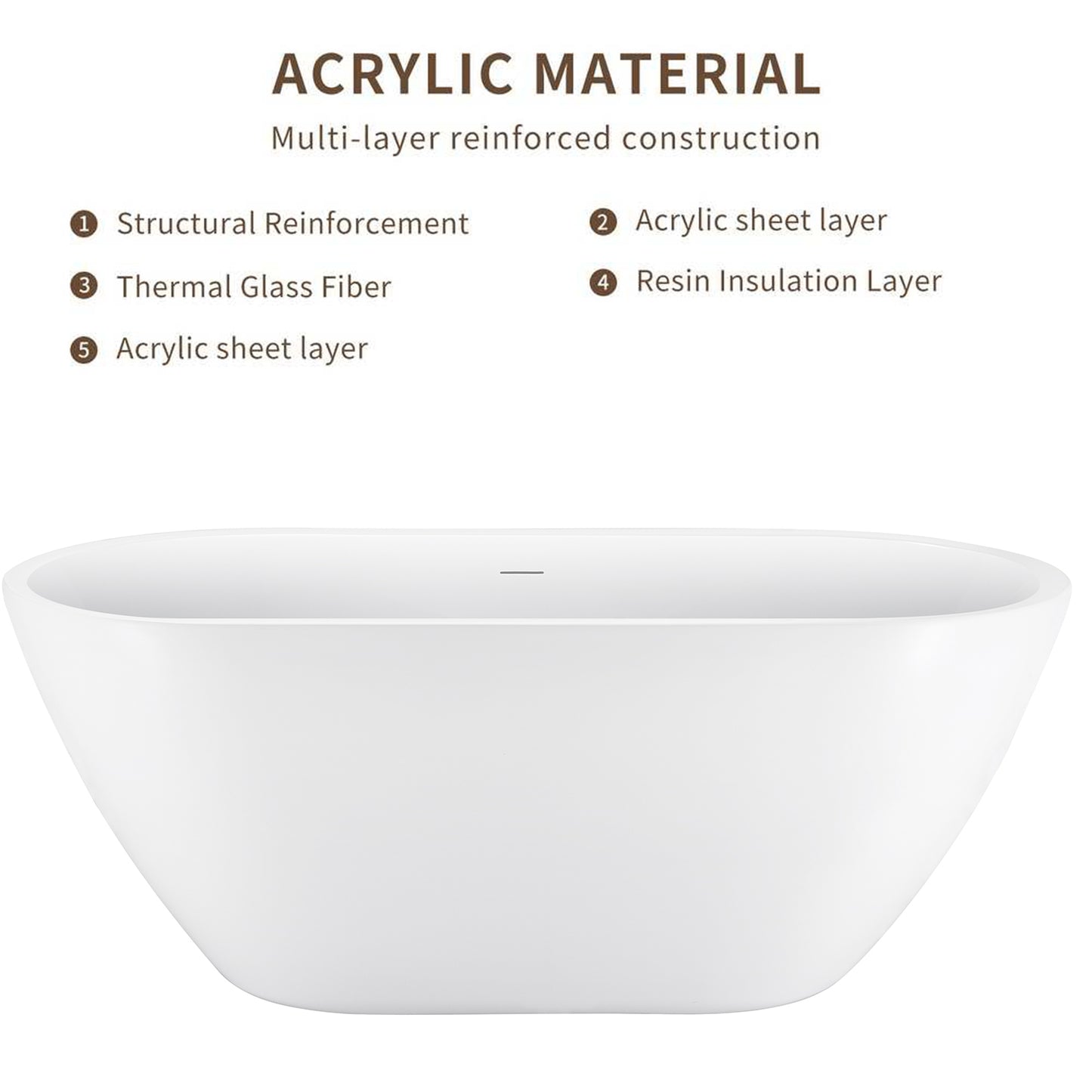 Maya 62" Acrylic Freestanding Soaking Bathtub  - White