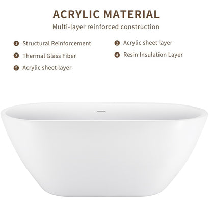 Maya 62" Acrylic Freestanding Soaking Bathtub  - White