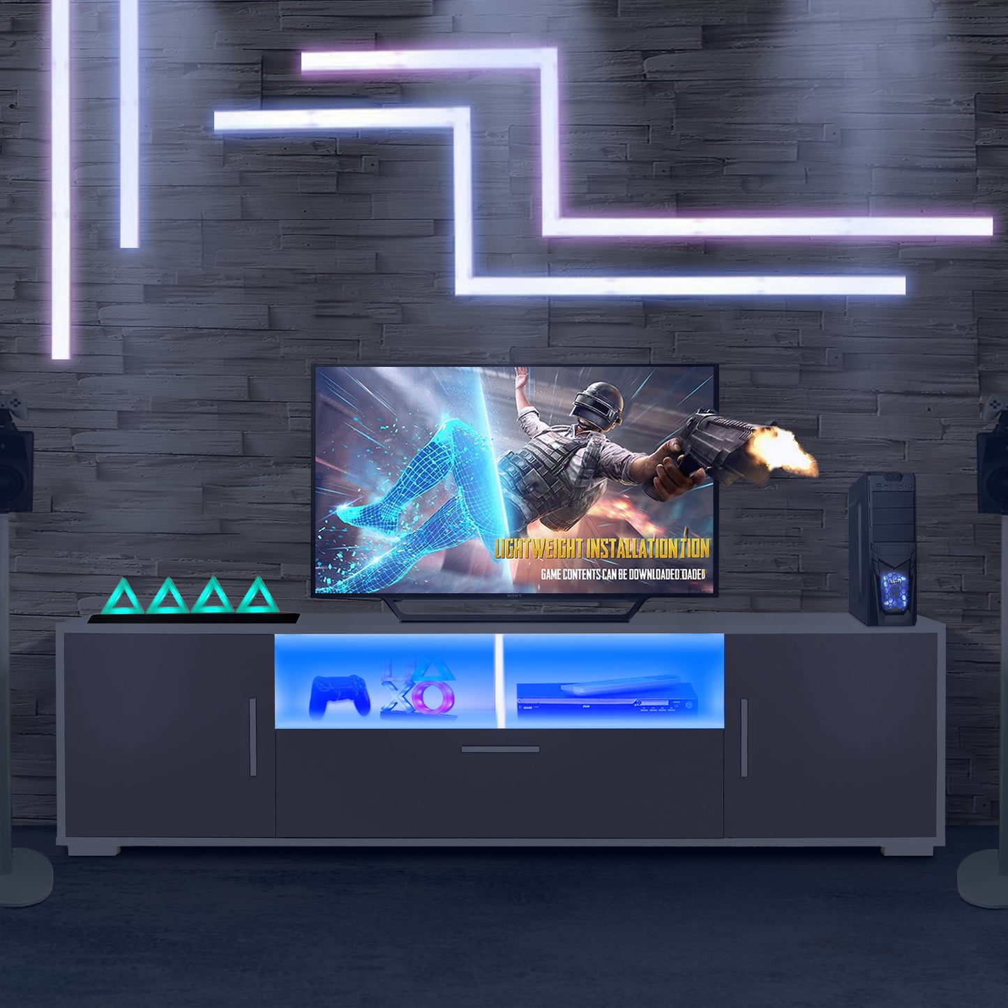 Oasis TV Stand with LED Lights - White+Dark Gray