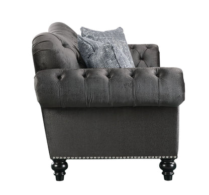 Gaura Velvet Loveseat w/3 Pillows - Dark Gray