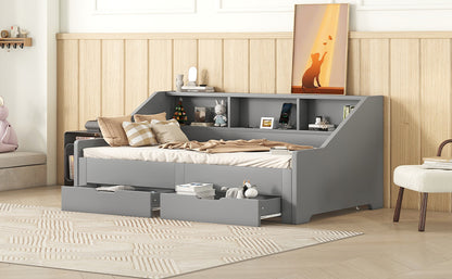 Zion Twin to King Size Daybed  with Storage Bookcases - Gray