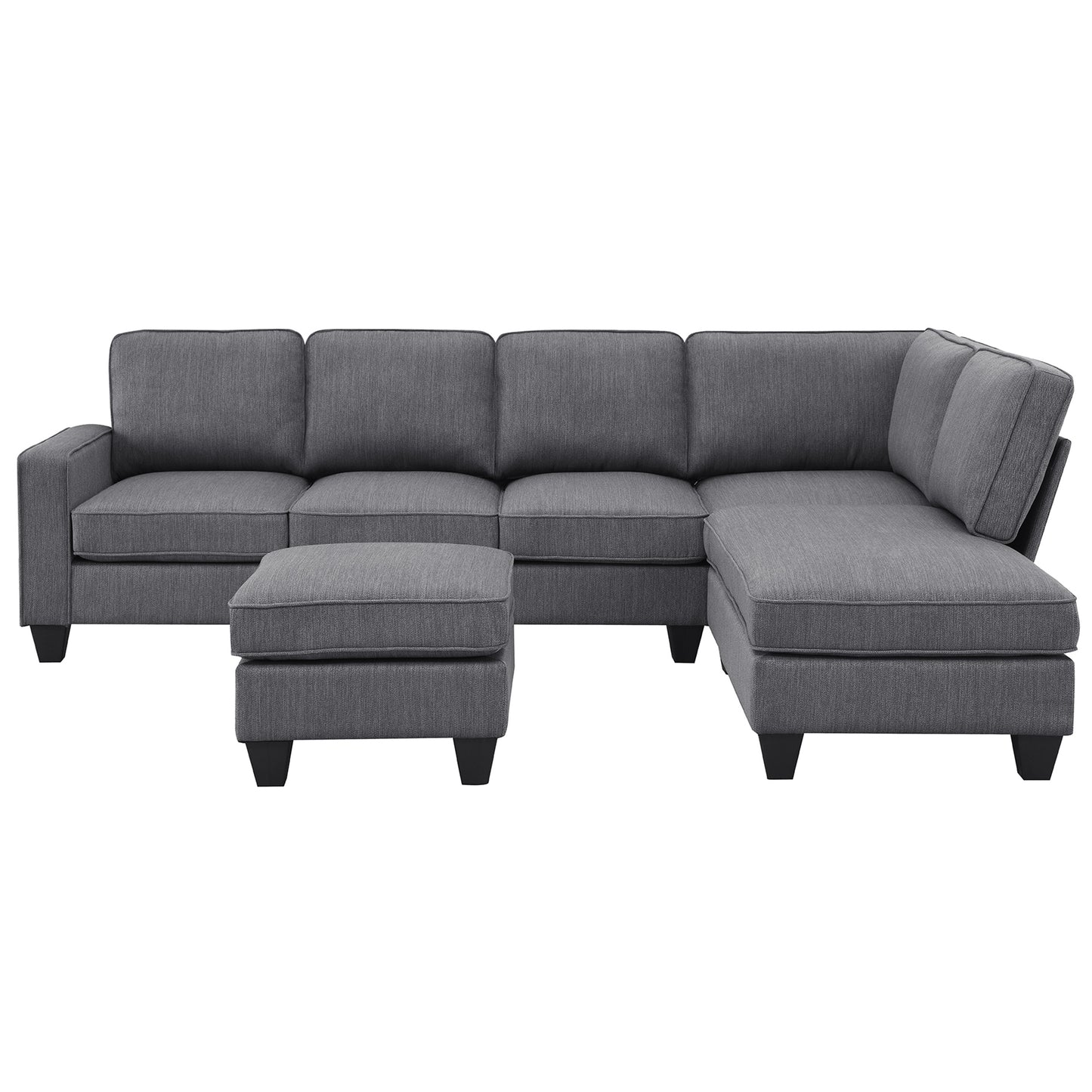 Vortex 7-seat Linen Fabric L-shaped Sectional Sofa - Gray