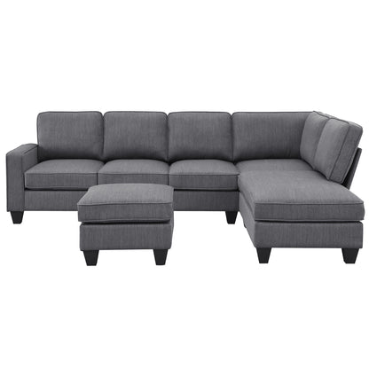 Vortex 7-seat Linen Fabric L-shaped Sectional Sofa - Gray