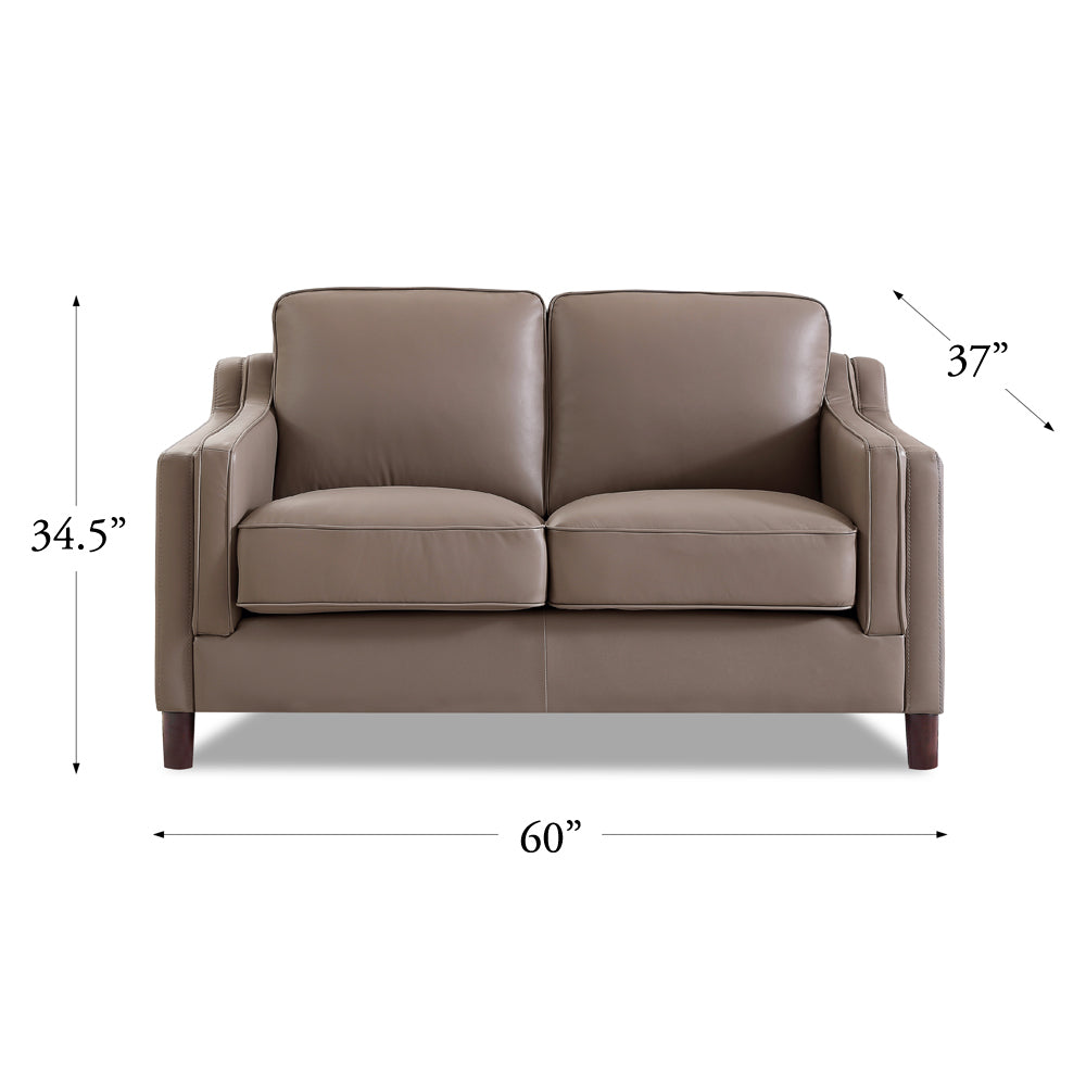 Bella Top Grain Leather Loveseat - Taupe+Brown