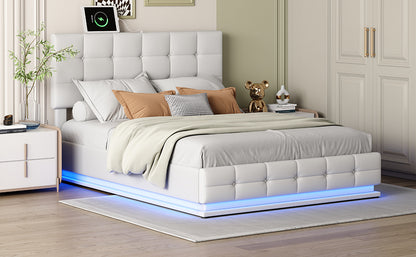 Luxury Dream Queen Bed with Smart Storage and LED Illumination - White