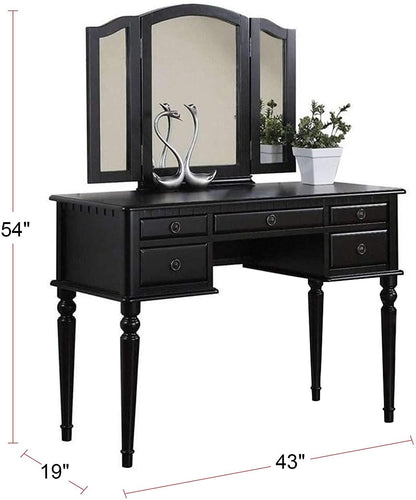 Arias Vanity Set with Foldable Mirror - Black