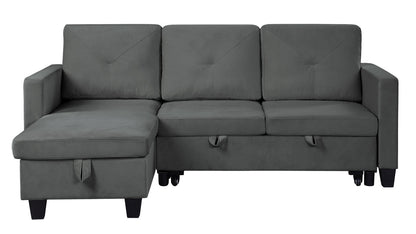 Nova Velvet Reversible Sleeper Sectional Sofa with Storage - Dark Gray