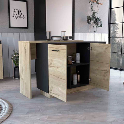 Sicilia Kitchen Island  Three Shelves  -Black + Oak