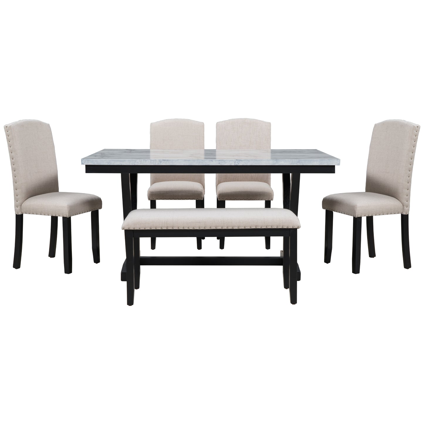 Ve 6pc Dining Set Table 4x Side Chairs And Bench - White