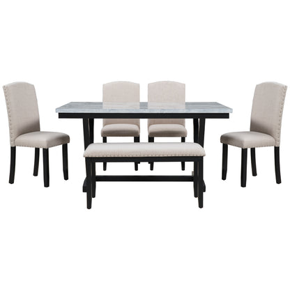 Ve 6pc Dining Set Table 4x Side Chairs And Bench - White