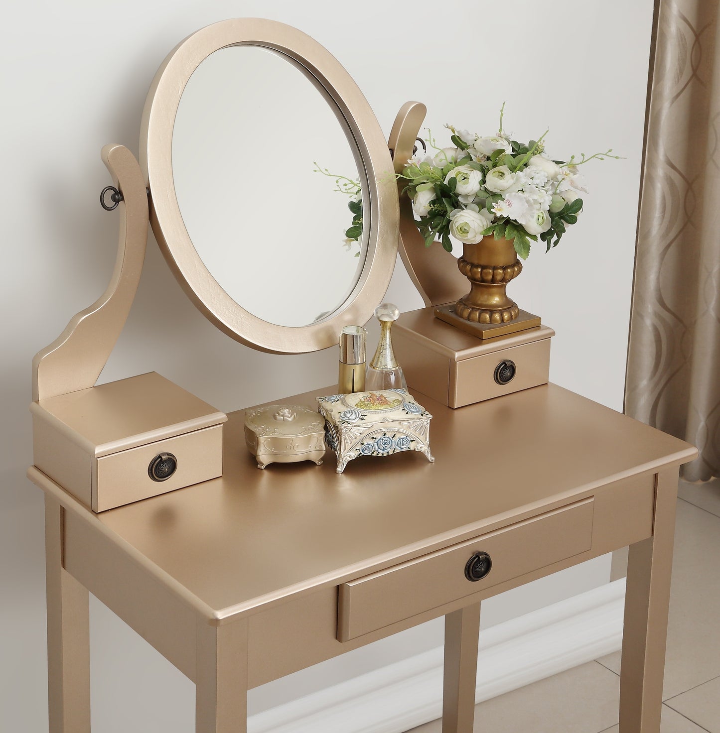 Moniya Makeup Vanity Table and Stool Set - Gold