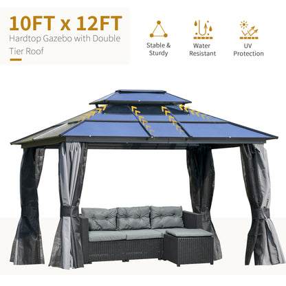 Pok 10 x 12 ft Hardtop Gazebo Canopy with Double Roof - Gray