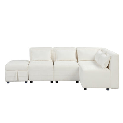 Lexi Sectional Sofa 5-seater Modular Couches with Storage Ottoman - Cream