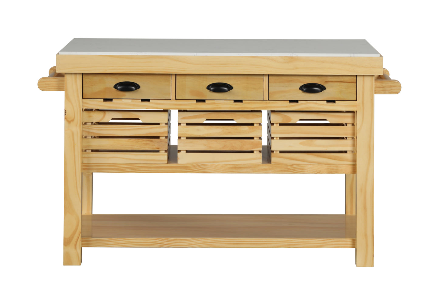 Vista Kitchen Island, Marble & Natural Finish