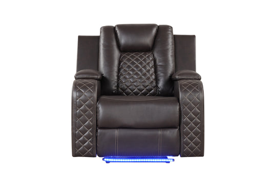 Cohen LED & Power Faux Leather Recliner Chair - Brown