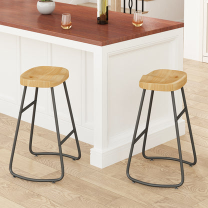 Stylish and Minimalist Bar Stools - Wood  Set of 2