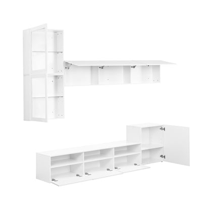 Sata TV Stand with Wall Mounted Floating Storage - White