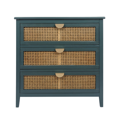 Valerie Natural Rattan 3 Drawer Cabinet - Green