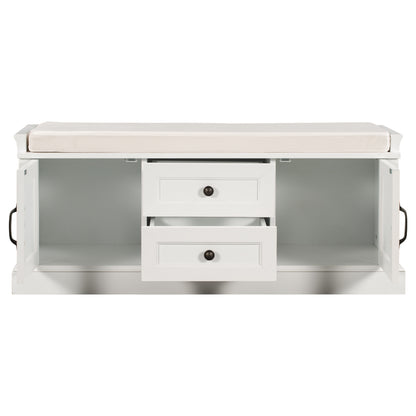 Stash Storage Bench with 2 Drawers and 2 Cabinets - White