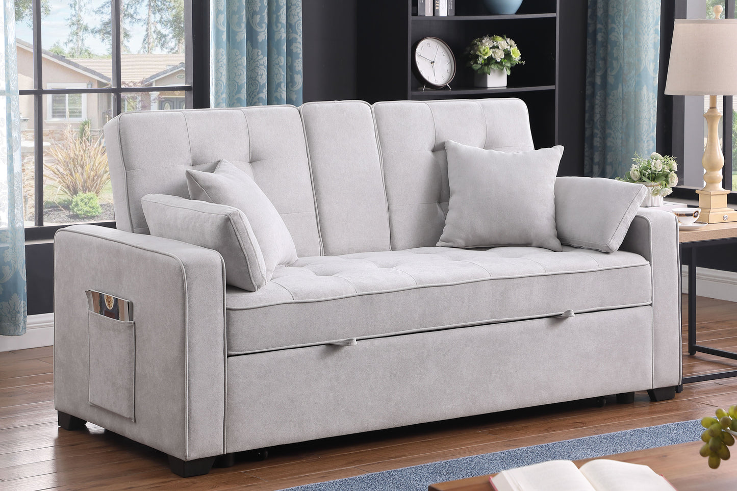 Cody II Woven Fabric Convertible Sleeper Loveseat - Light Gray