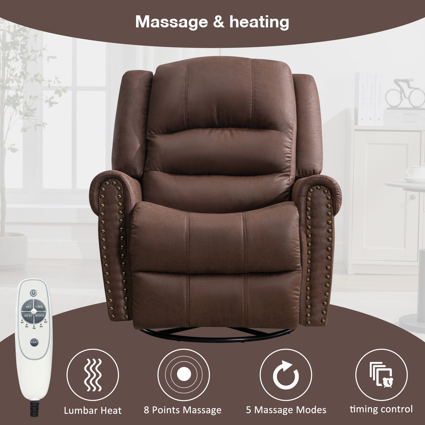 Bella Massage Rocker Recliner Chair - Brown