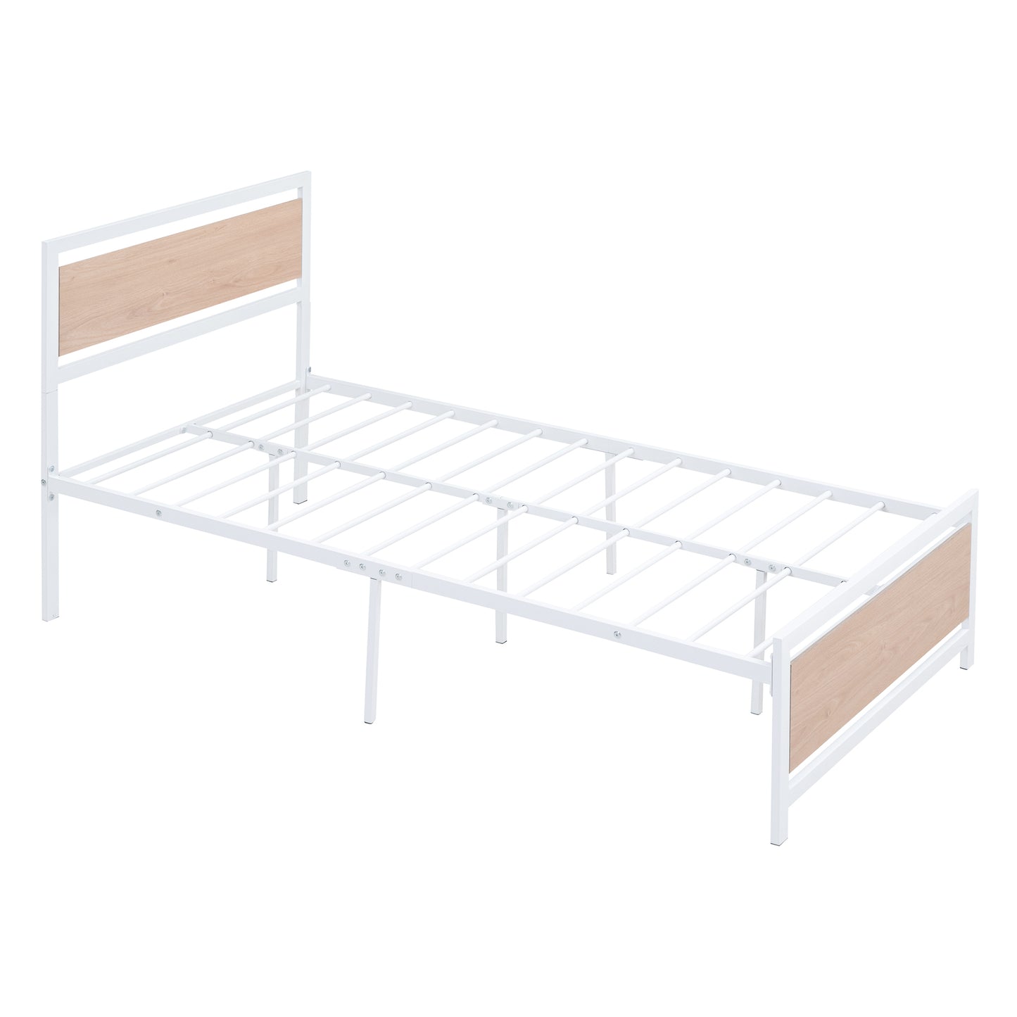 Quasar Twin Size Metal and Wood Platform Bed - White