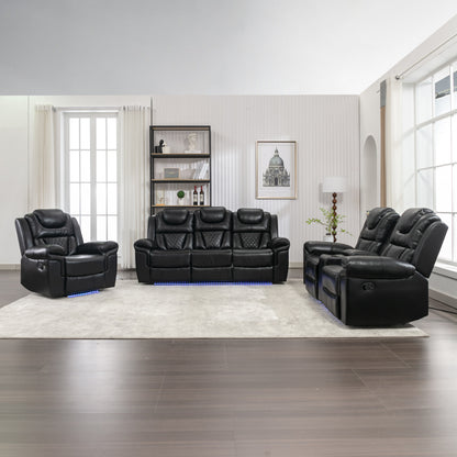 Milo 3 Pieces Recliner Sofa Sets - Black