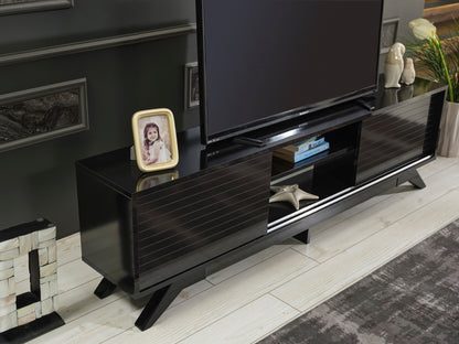 Luxia Mid Century Modern TV Stand 2 Sliding Door- Black