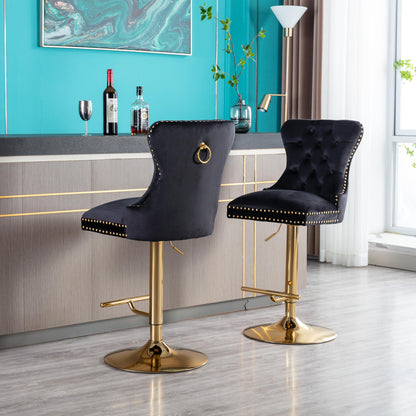 Amias Velvet Counter Height Bar Stools with Tufted  - Black Set of 2