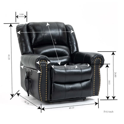 Zest Power Lift Genuine Leather Recliner Chair Heat Massage Dual Motor - Black