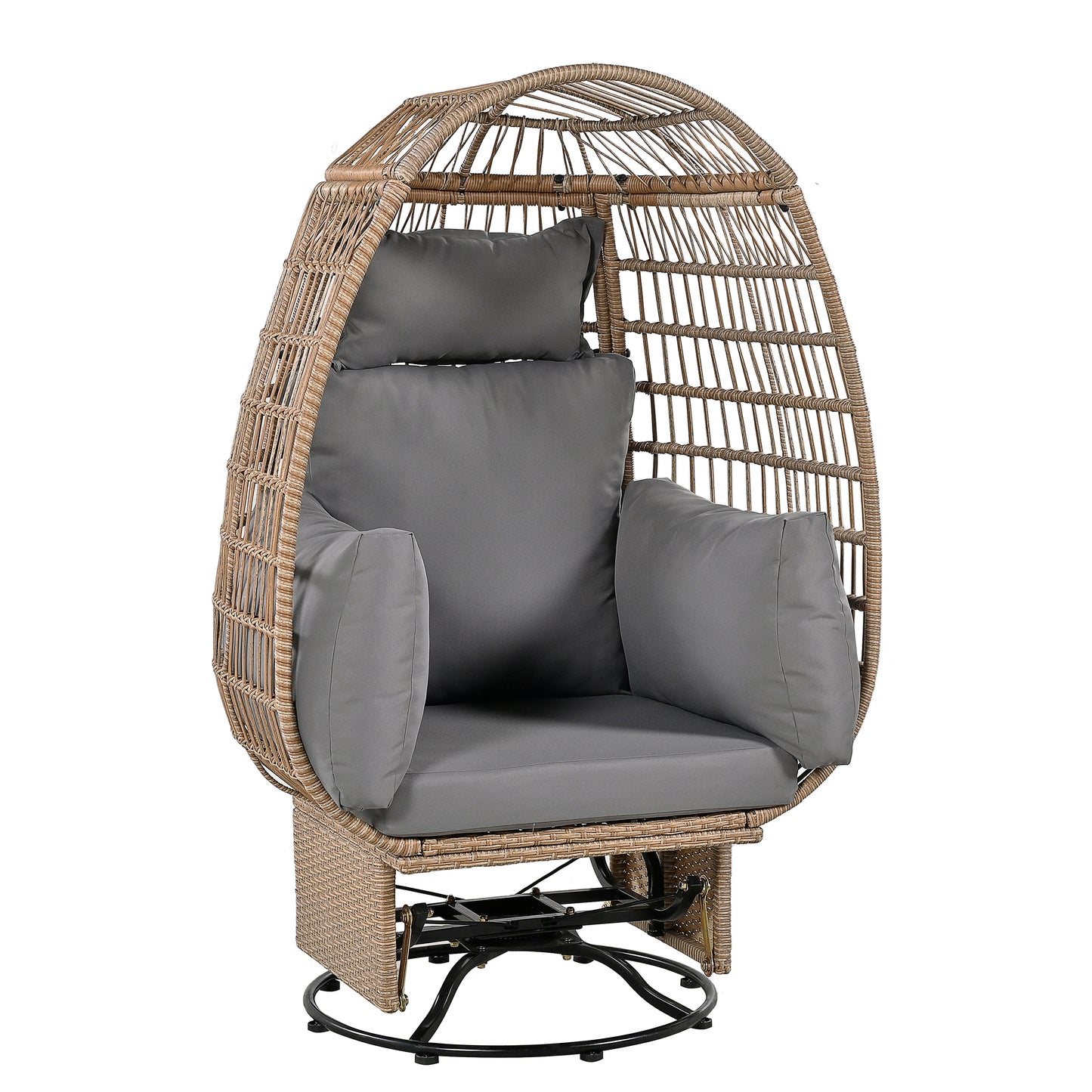 Bell Outdoor Swivel Chair with Cushion (Natural Wicker + Gray Cushion)