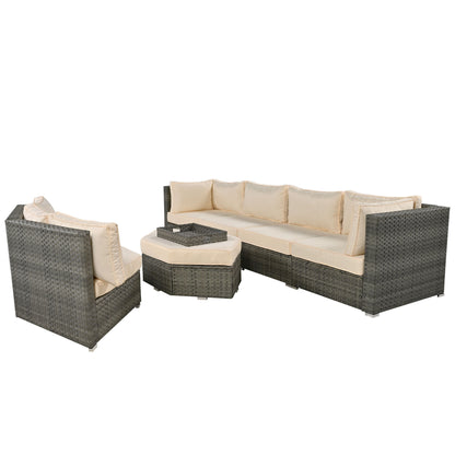 Keva 6 Pc Outdoor Rattan Wicker Half-Moon Sectional Sofa Set - Beige