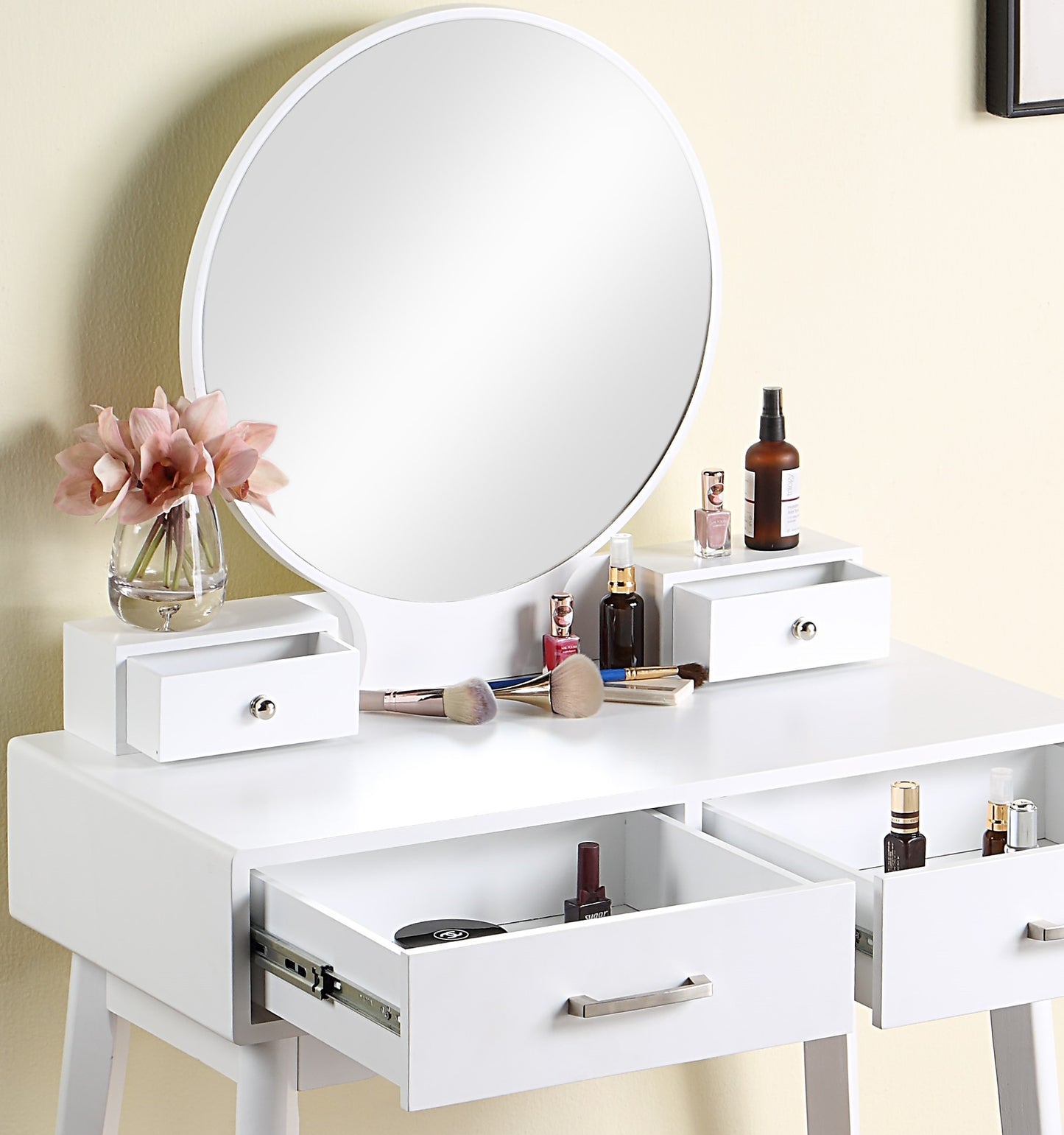 Liannon Wood Vanity and Stool Set - White