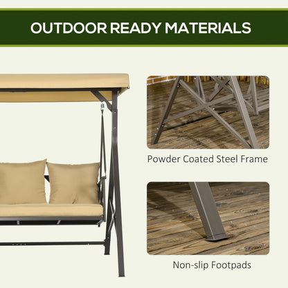 Merda 3-Seat Patio Swing Chair with Canopy - Khaki