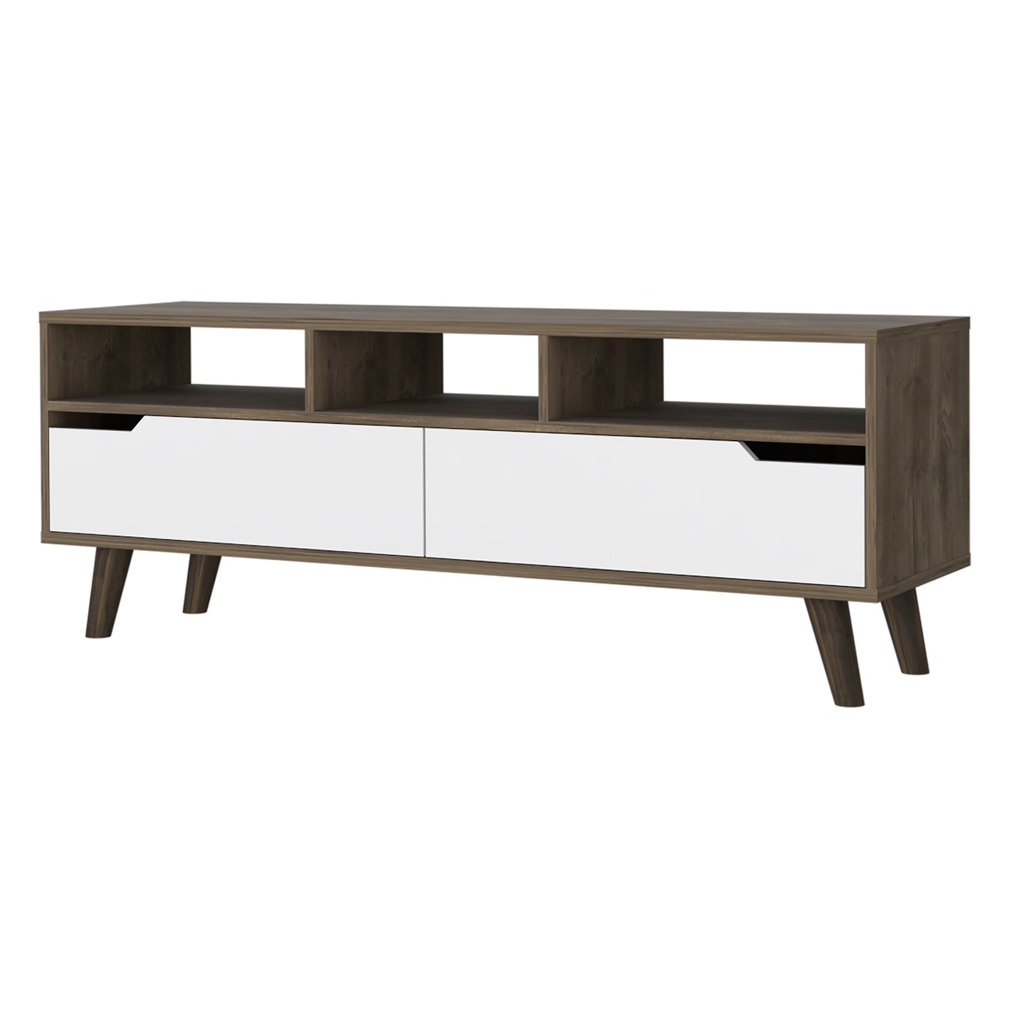 New Haven 2-Drawer 3-Shelf TV Stand -Dark Walnut/White