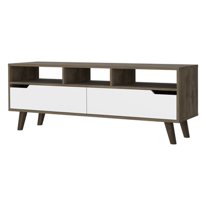 New Haven 2-Drawer 3-Shelf TV Stand -Dark Walnut/White